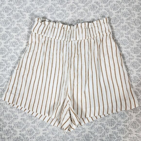 H&M Yellow Striped Wide Leg Elastic Waist Shorts Size 2 - Picture 1 of 2